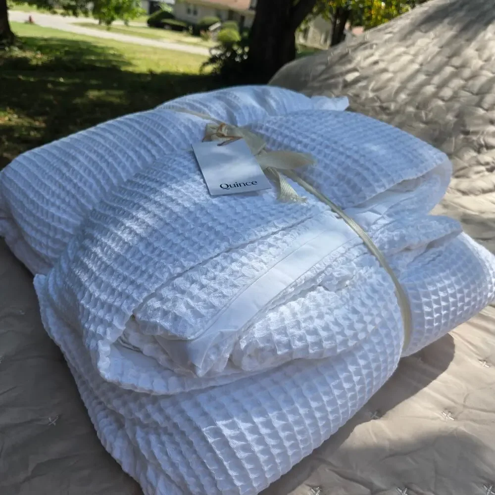 NWT Quince 100% Organic Cotton Waffle Duvet Cover 3Pc Set King Cal King White